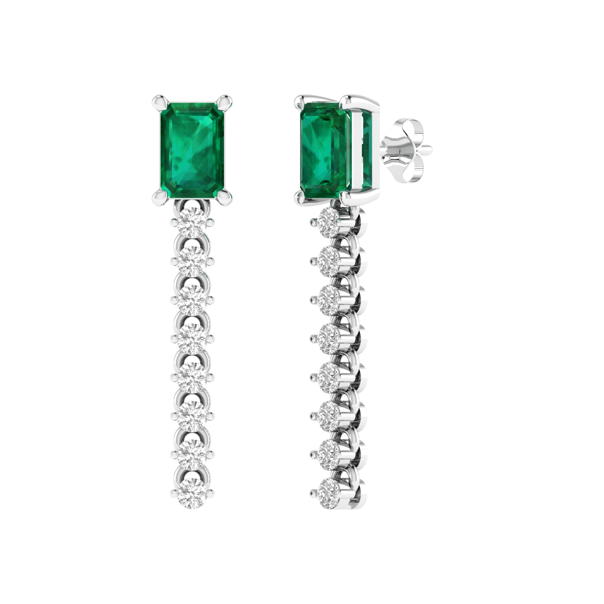 round with green emerald earrings - White