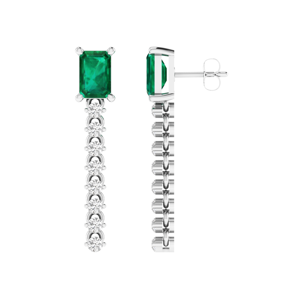 round with green emerald earrings - White