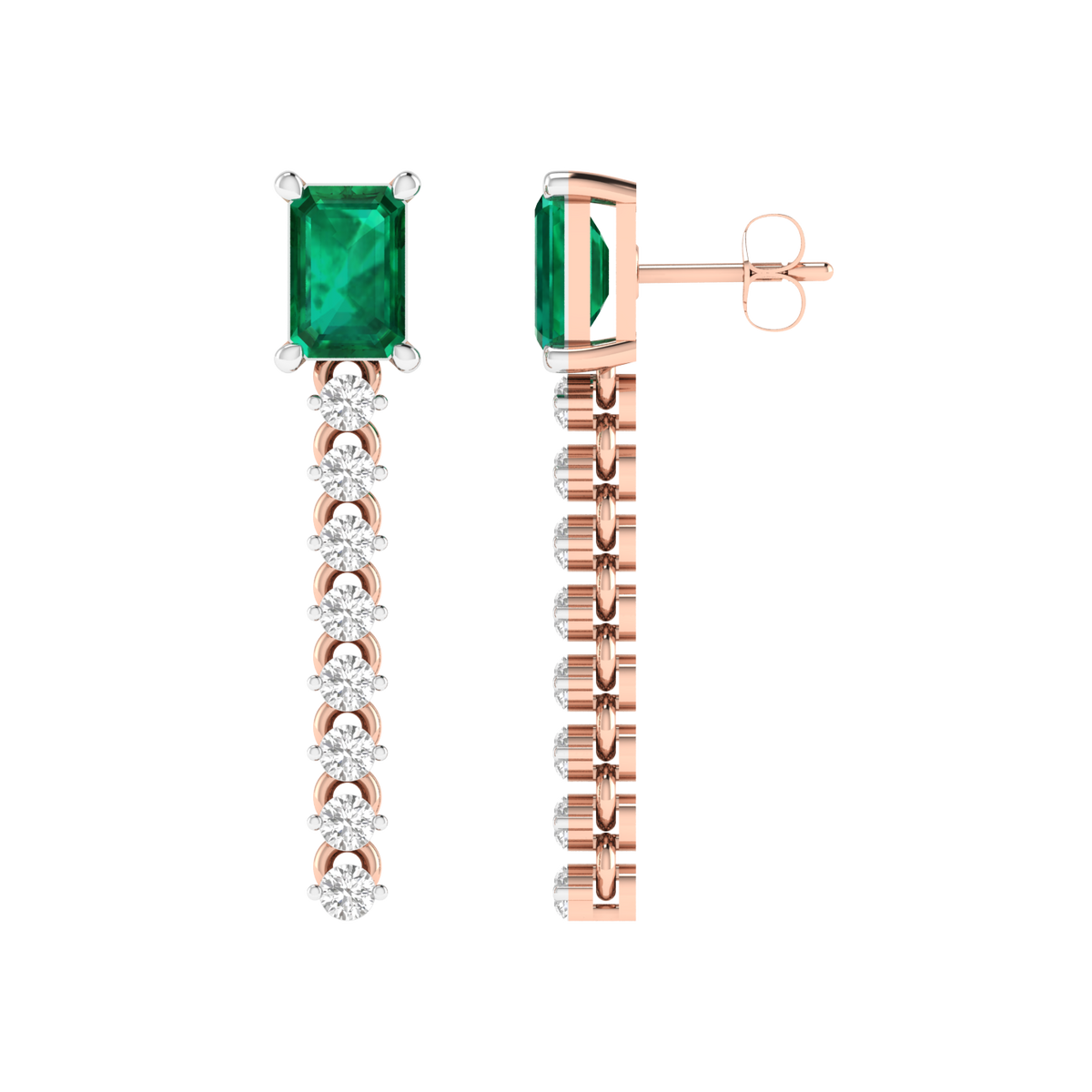 round with green emerald earrings - Rose