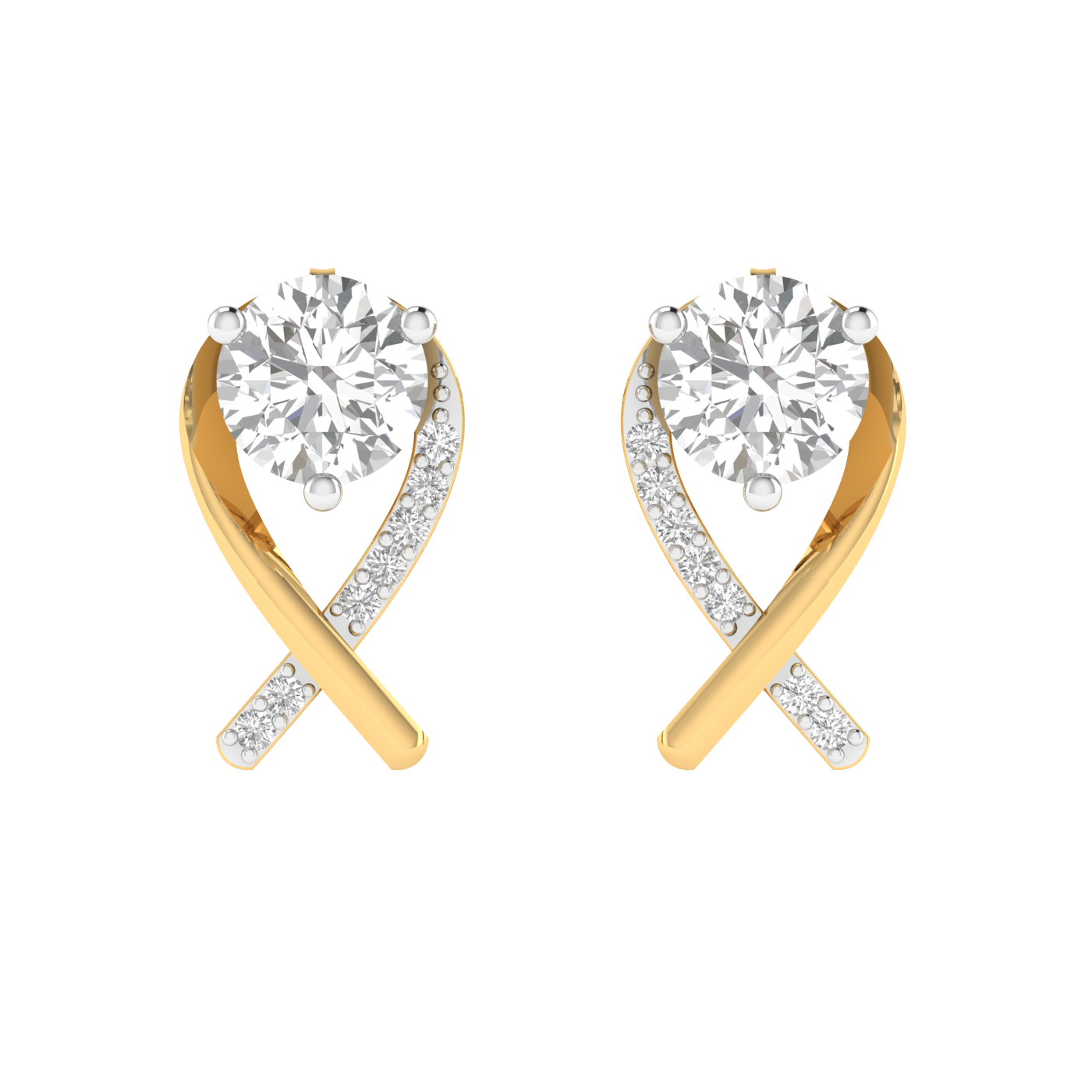 Round solitaire Cross earrings - Gold