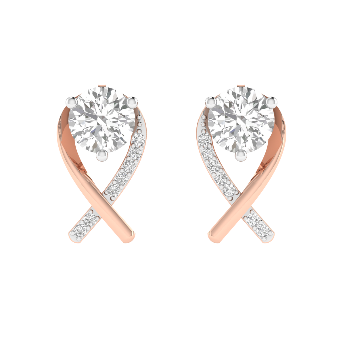Round solitaire Cross earrings - Rose
