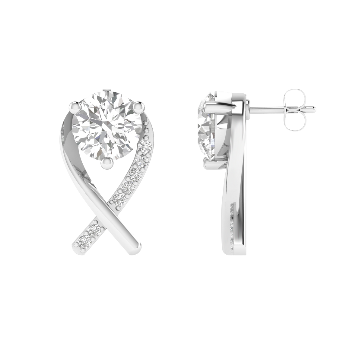 Round solitaire Cross earrings - White