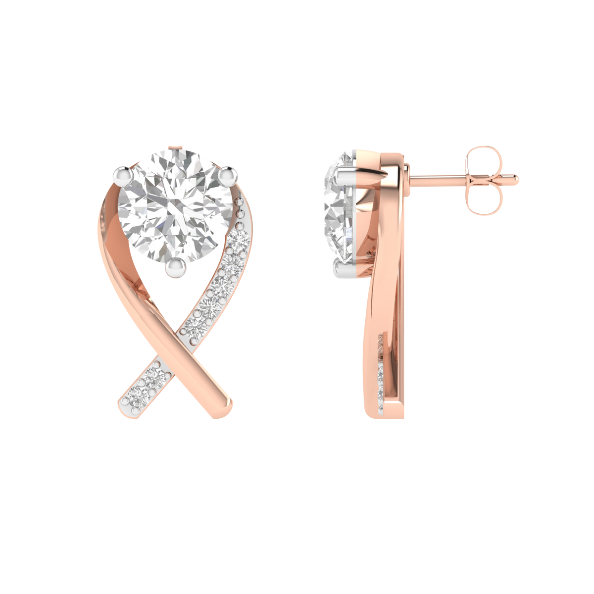 Round solitaire Cross earrings - Rose