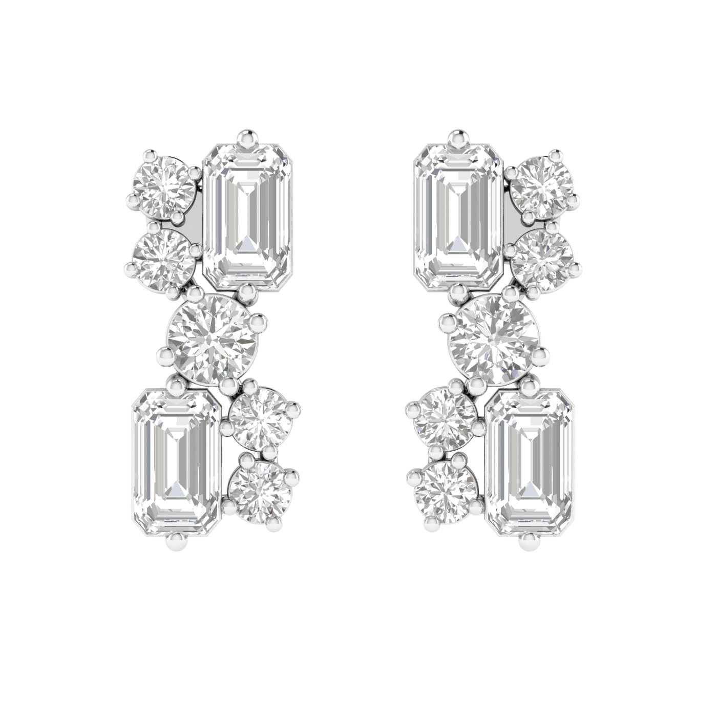 emerald round diamonds fancy earrings - White