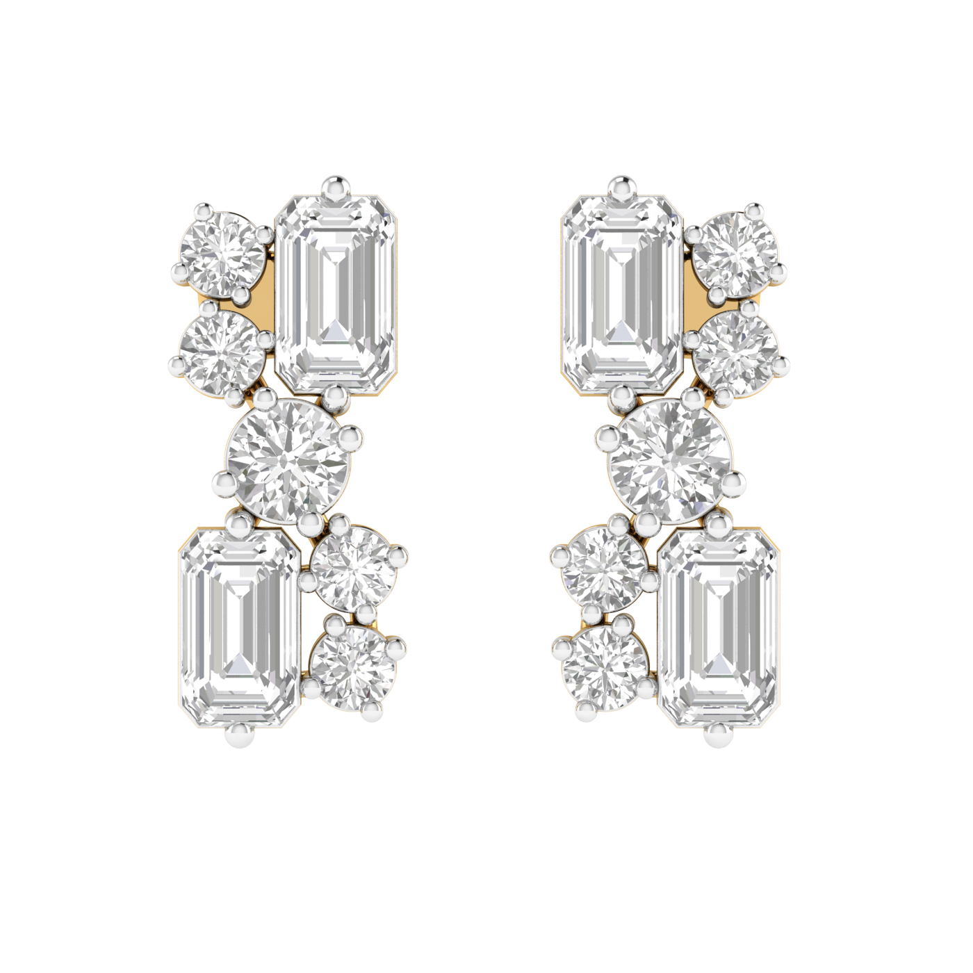 emerald round diamonds fancy earrings - Gold