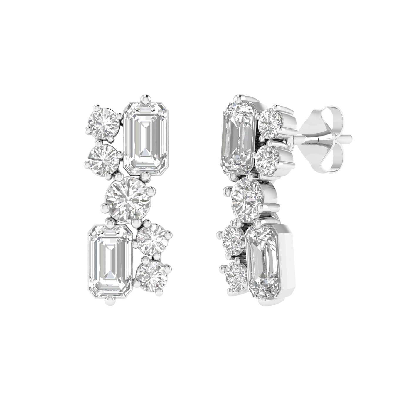 emerald round diamonds fancy earrings - White