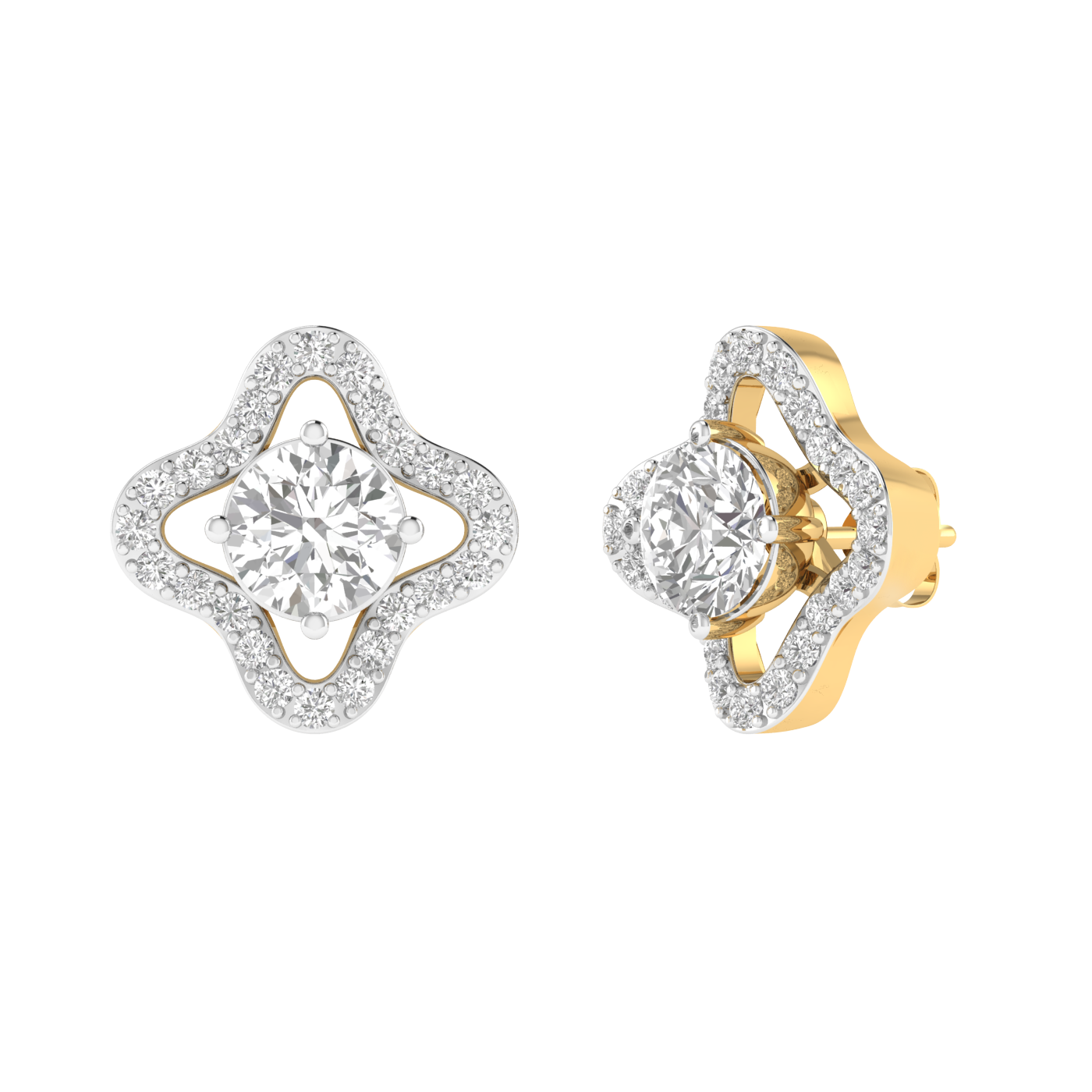 flower solitaire earrings - Gold