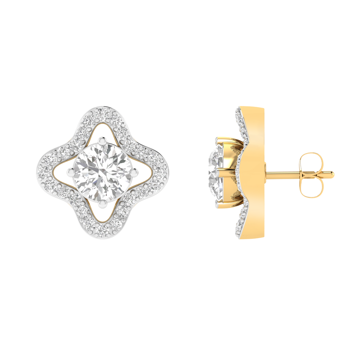 flower solitaire earrings - Gold