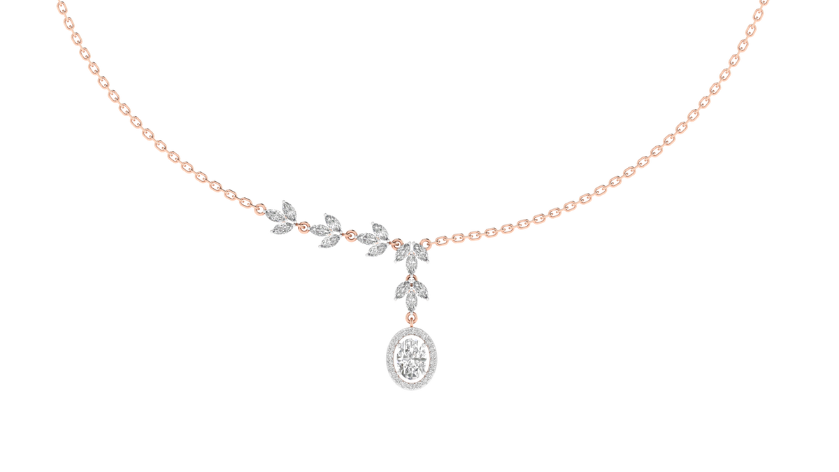 Lab Grown Halo Oval with leaf details Necklace - Rose