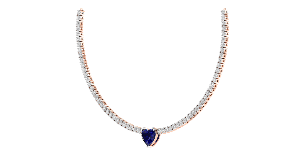 Lab Grown 10 cents tennis Necklace with Blue heart - Rose