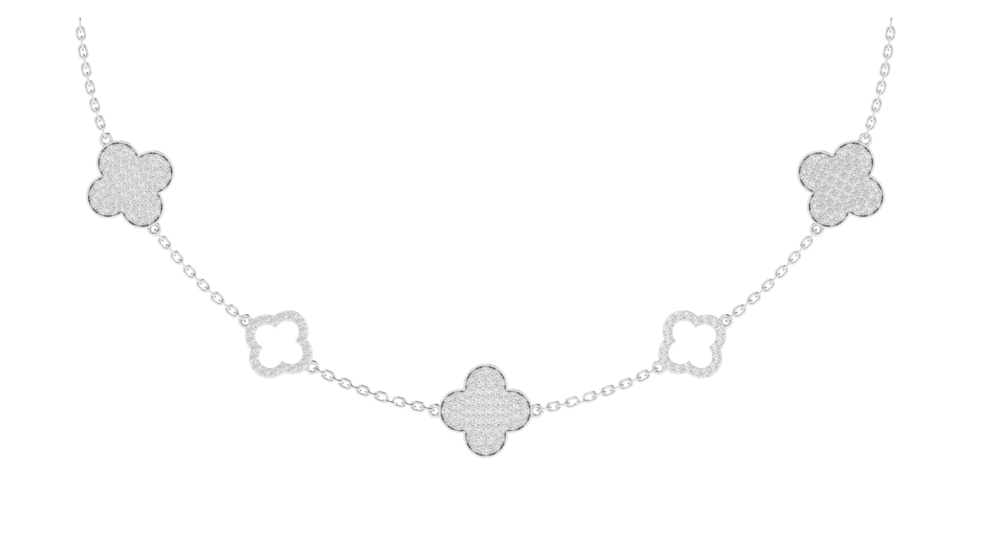 Lab Grown Flower charm necklace with small diamonds - White