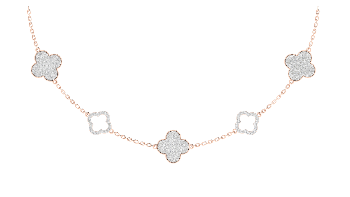 Lab Grown Flower charm necklace with small diamonds - Rose