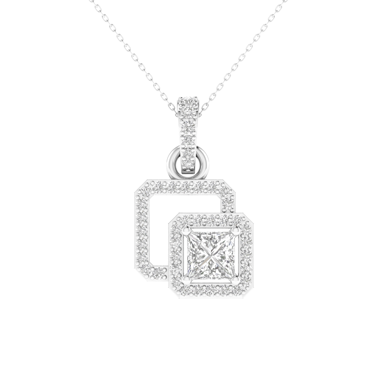 Lab Grown princess halo pendant - White