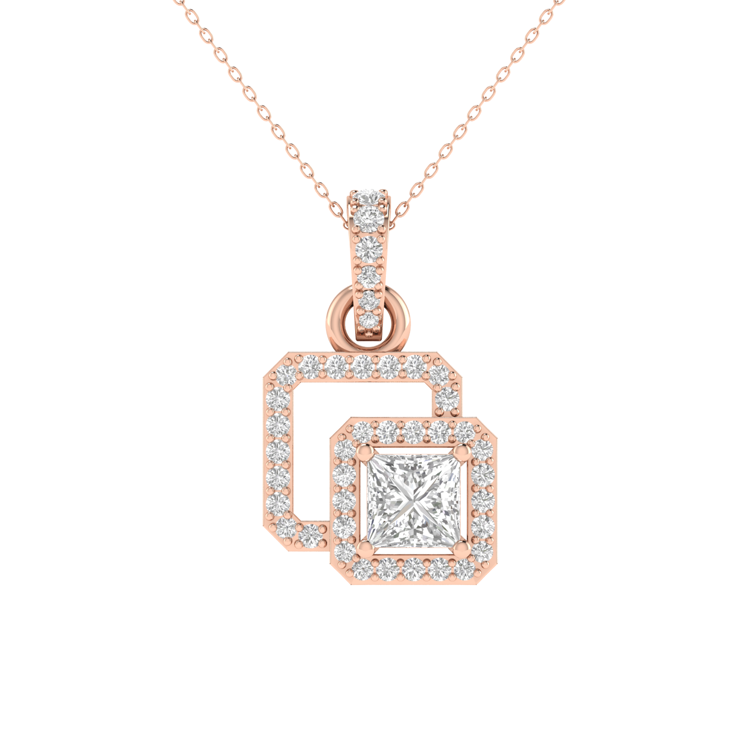 Lab Grown princess halo pendant - Rose