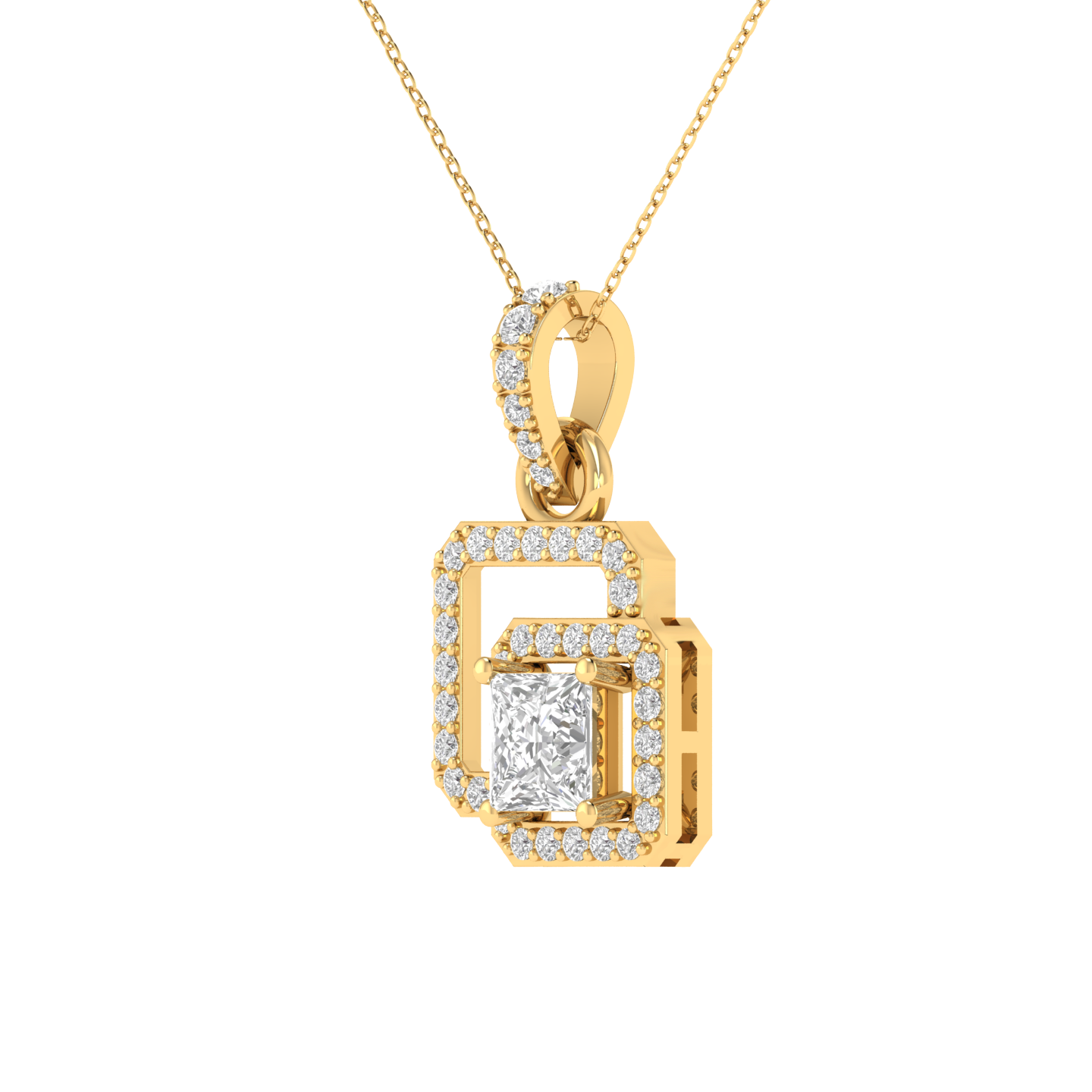 Lab Grown princess halo pendant - Gold