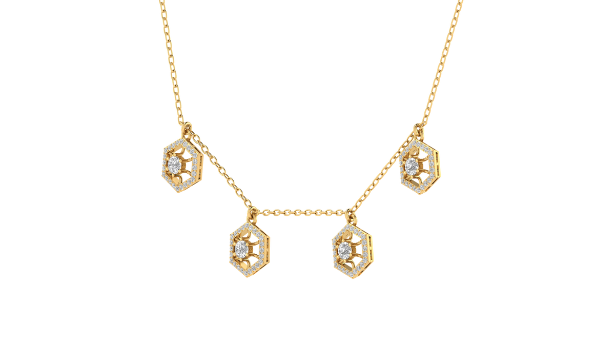 Lab Grown Hexagon shape charm Necklace - Gold