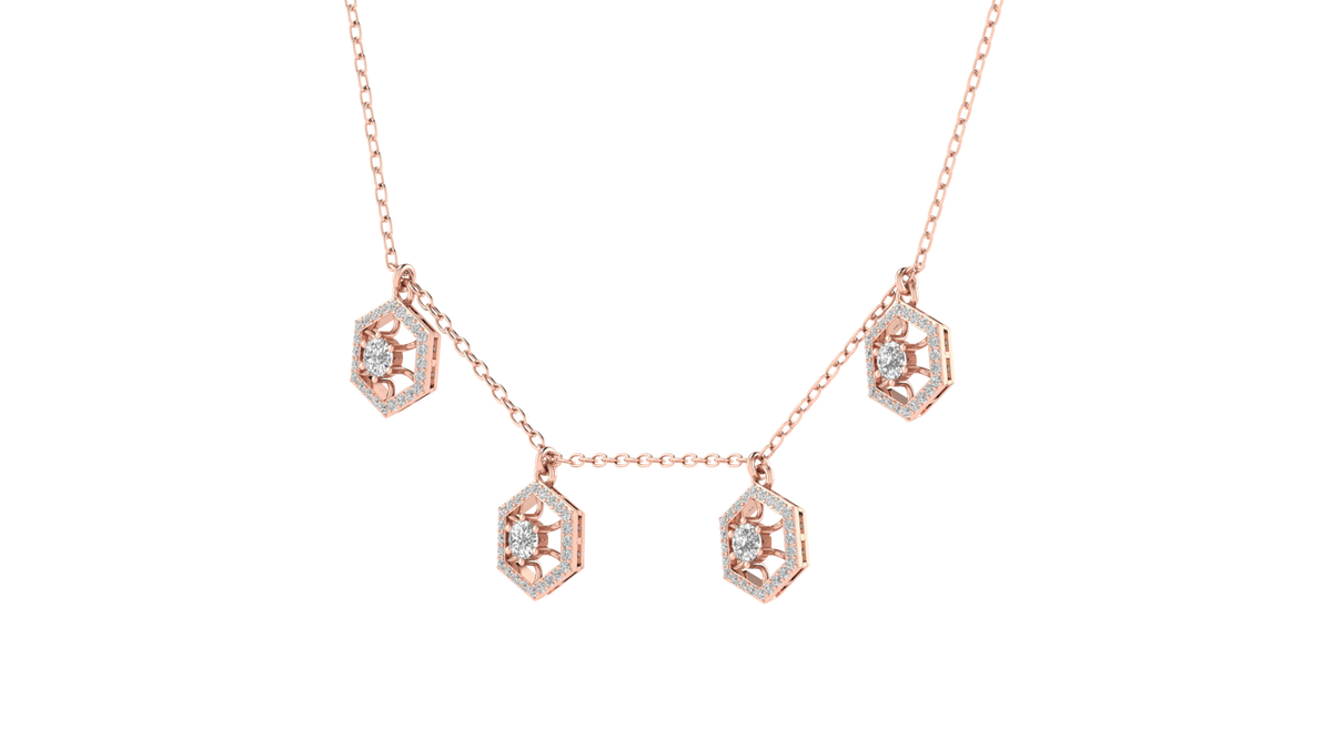 Lab Grown Hexagon shape charm Necklace - Rose