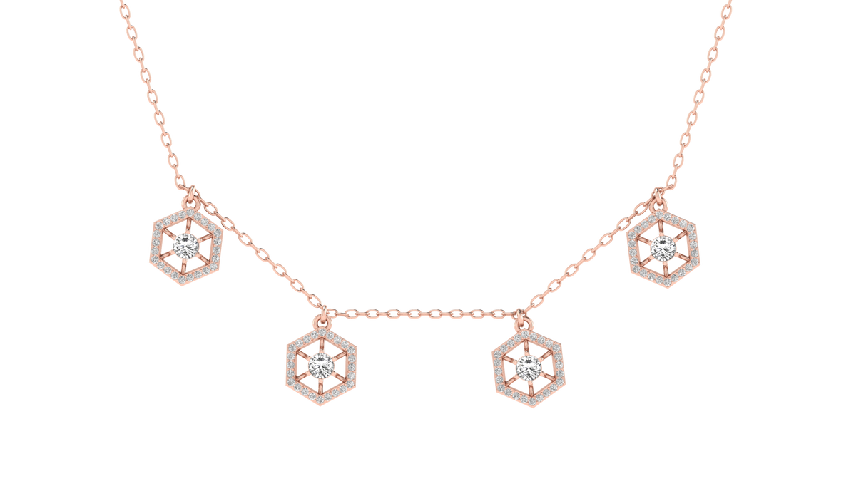 Lab Grown Hexagon shape charm Necklace - Rose
