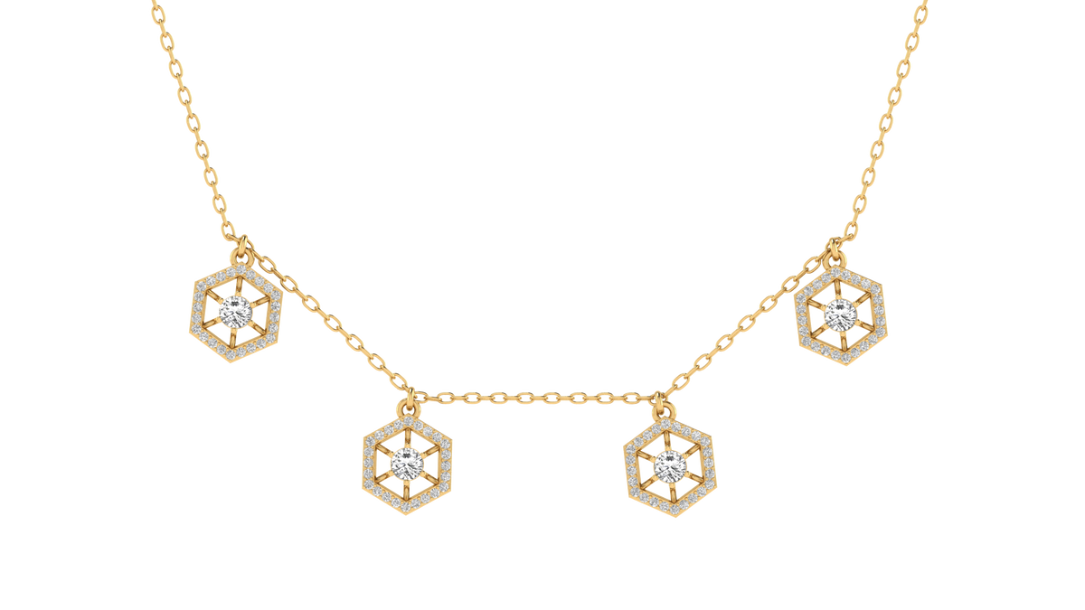 Lab Grown Hexagon shape charm Necklace - Gold