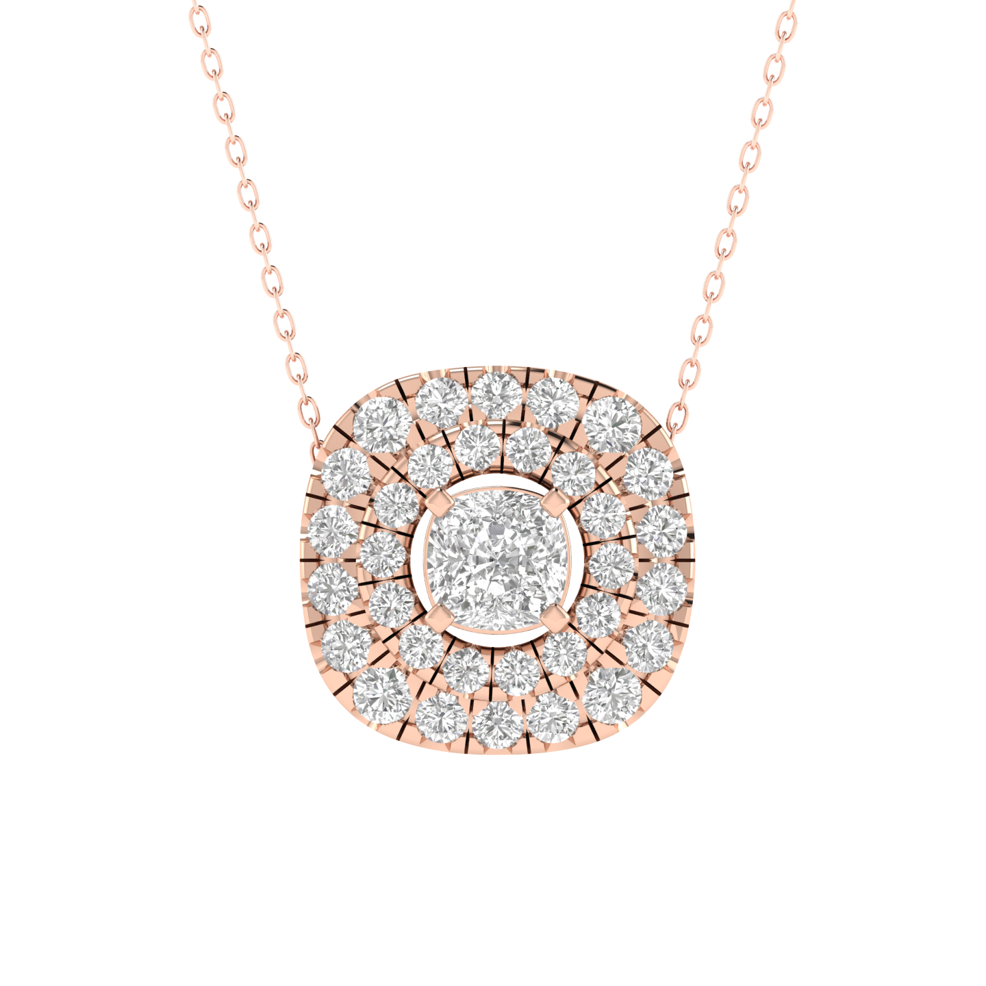 Lab Grown Cushion soliatire with small diamonds pendant - Rose