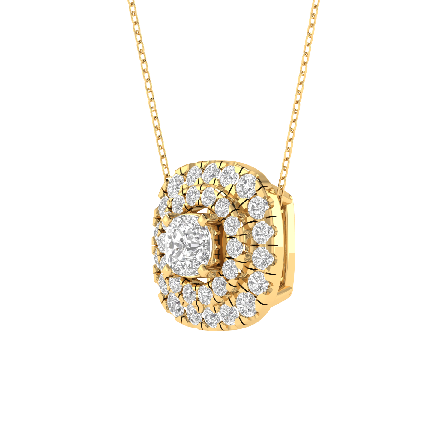 Lab Grown Cushion soliatire with small diamonds pendant - Gold