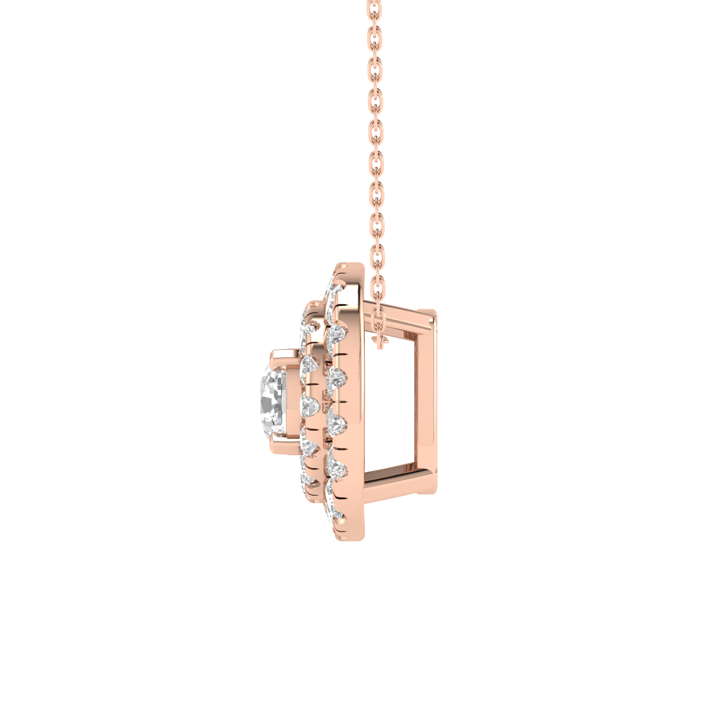 Lab Grown Cushion soliatire with small diamonds pendant - Rose