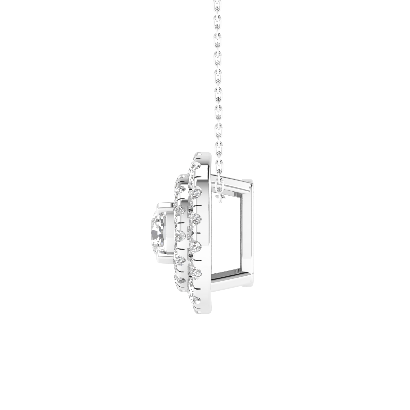 Lab Grown Cushion soliatire with small diamonds pendant - White