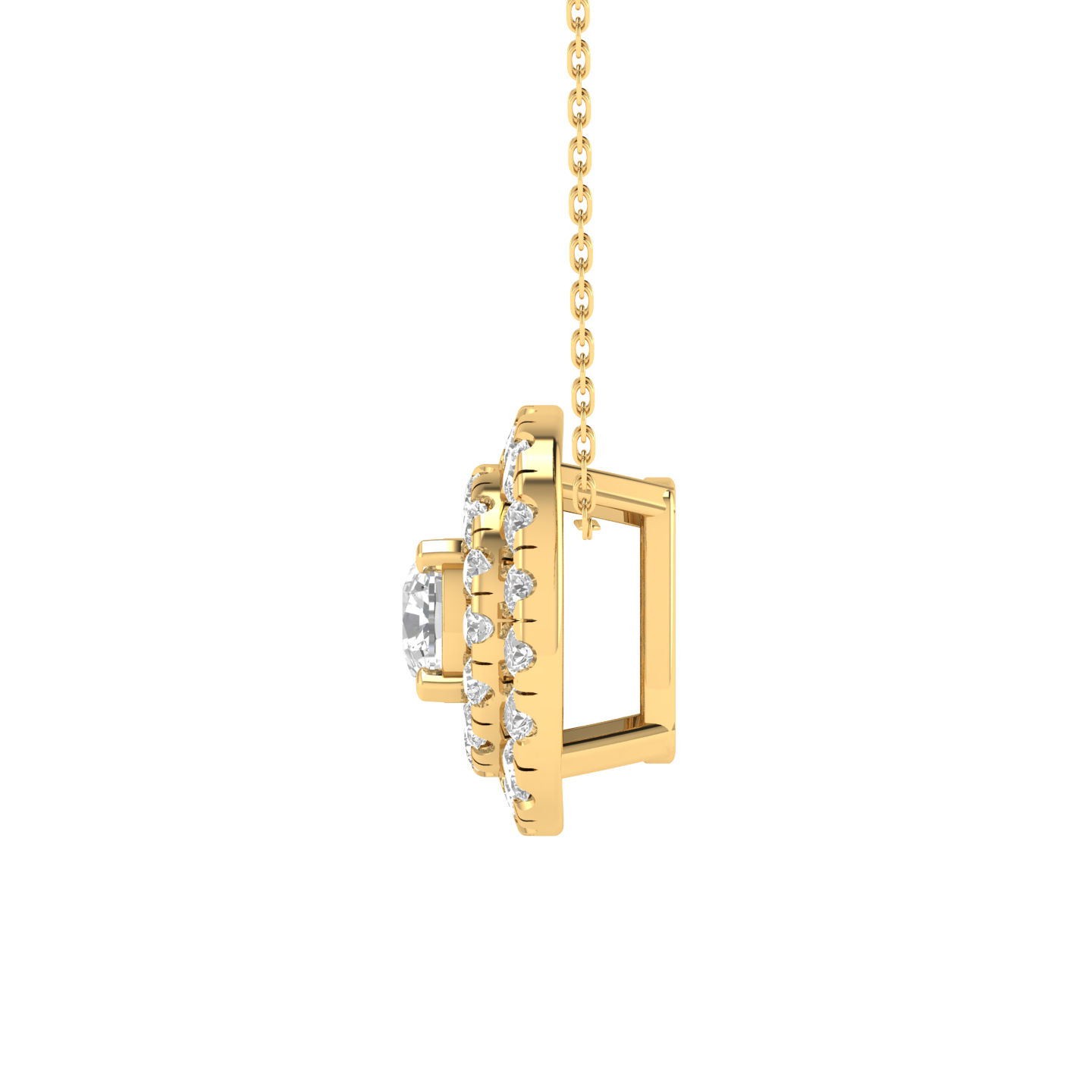 Lab Grown Cushion soliatire with small diamonds pendant - Gold