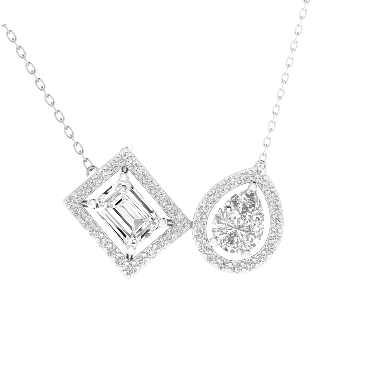 Lab Grown Emerald pear halo pendant - White