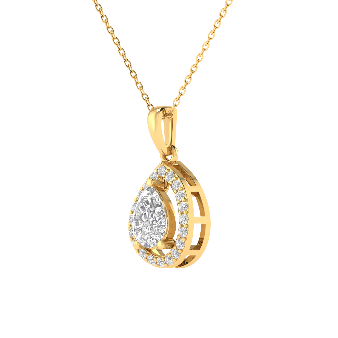 Lab Grown halo pear pendant - Gold