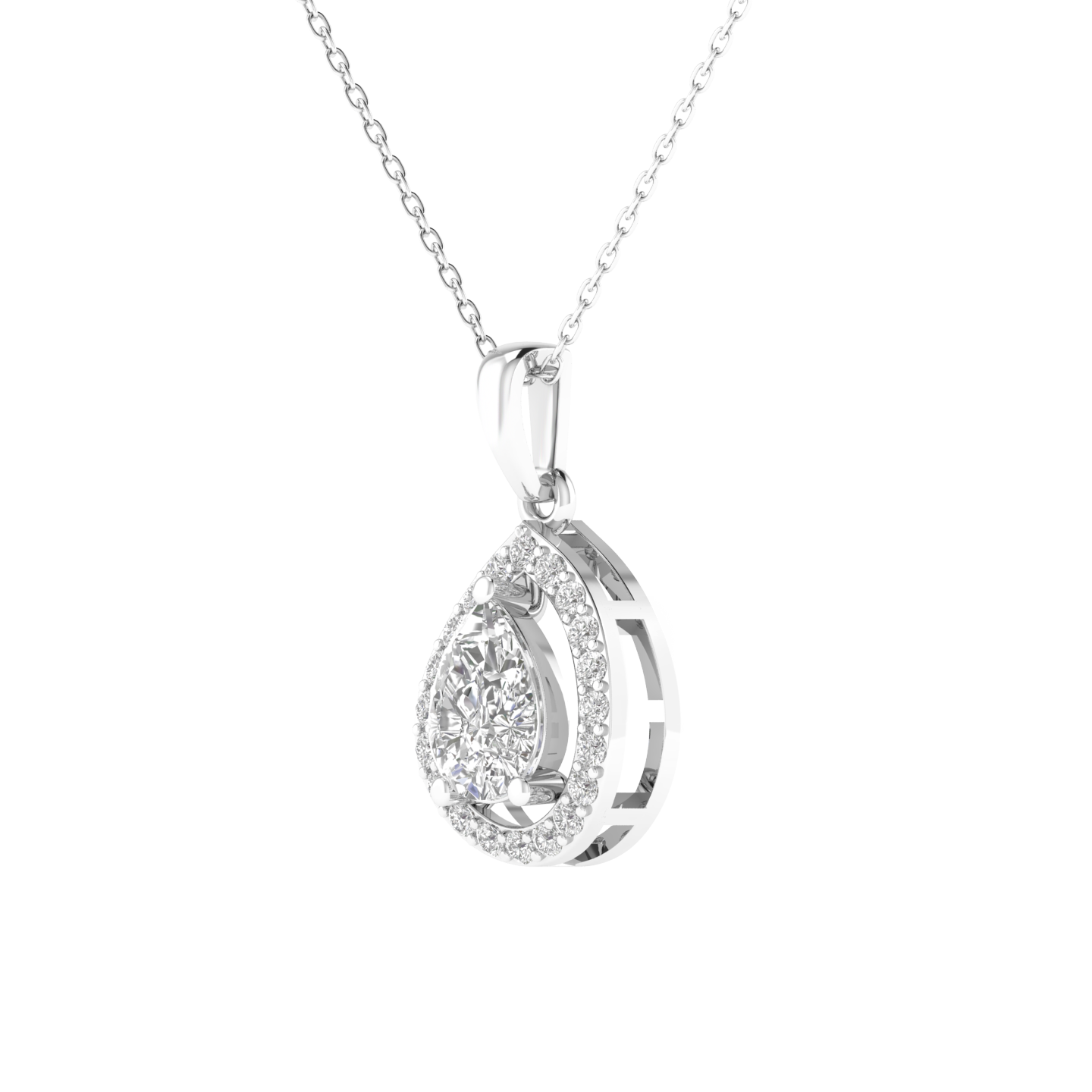 Lab Grown halo pear pendant - White