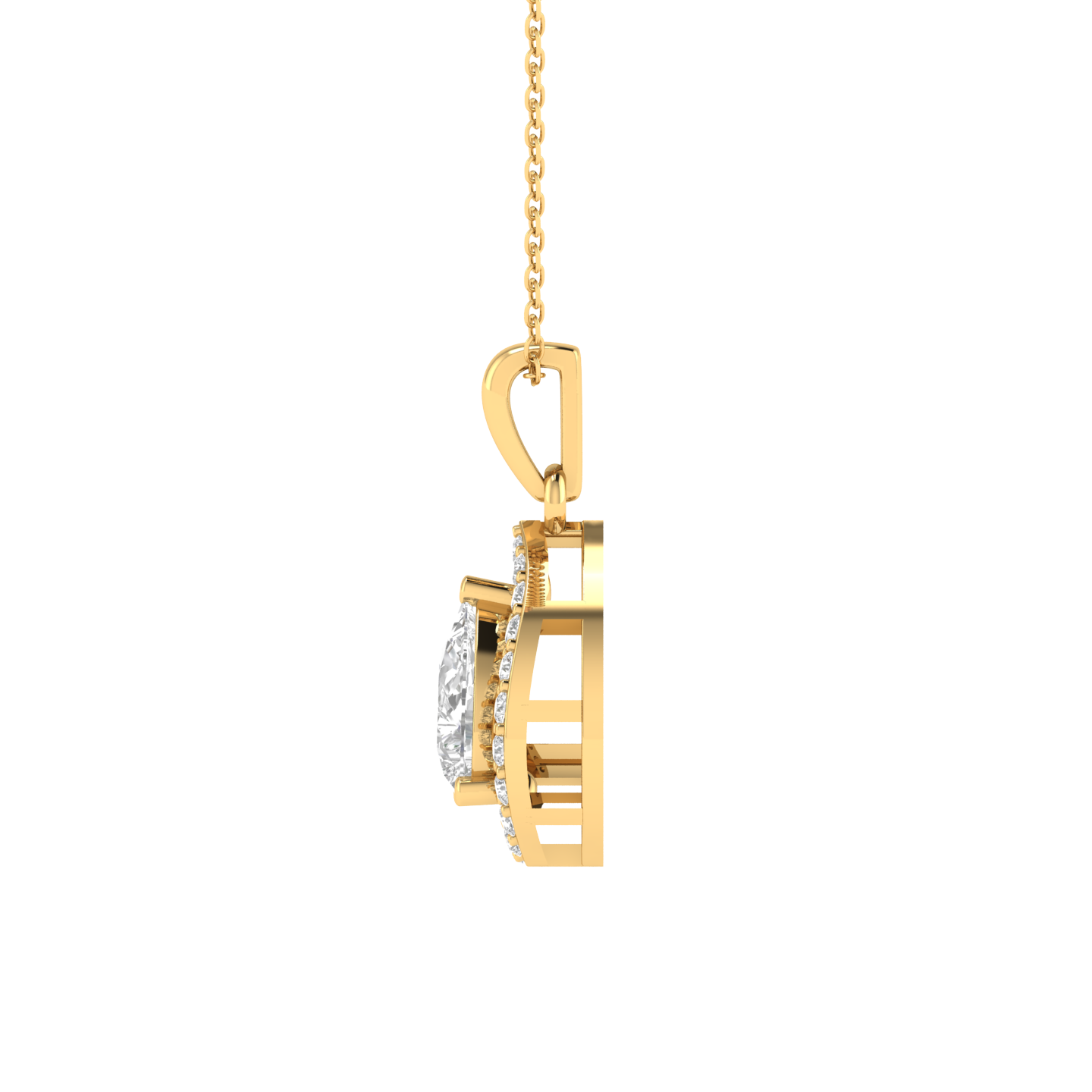 Lab Grown halo pear pendant - Gold