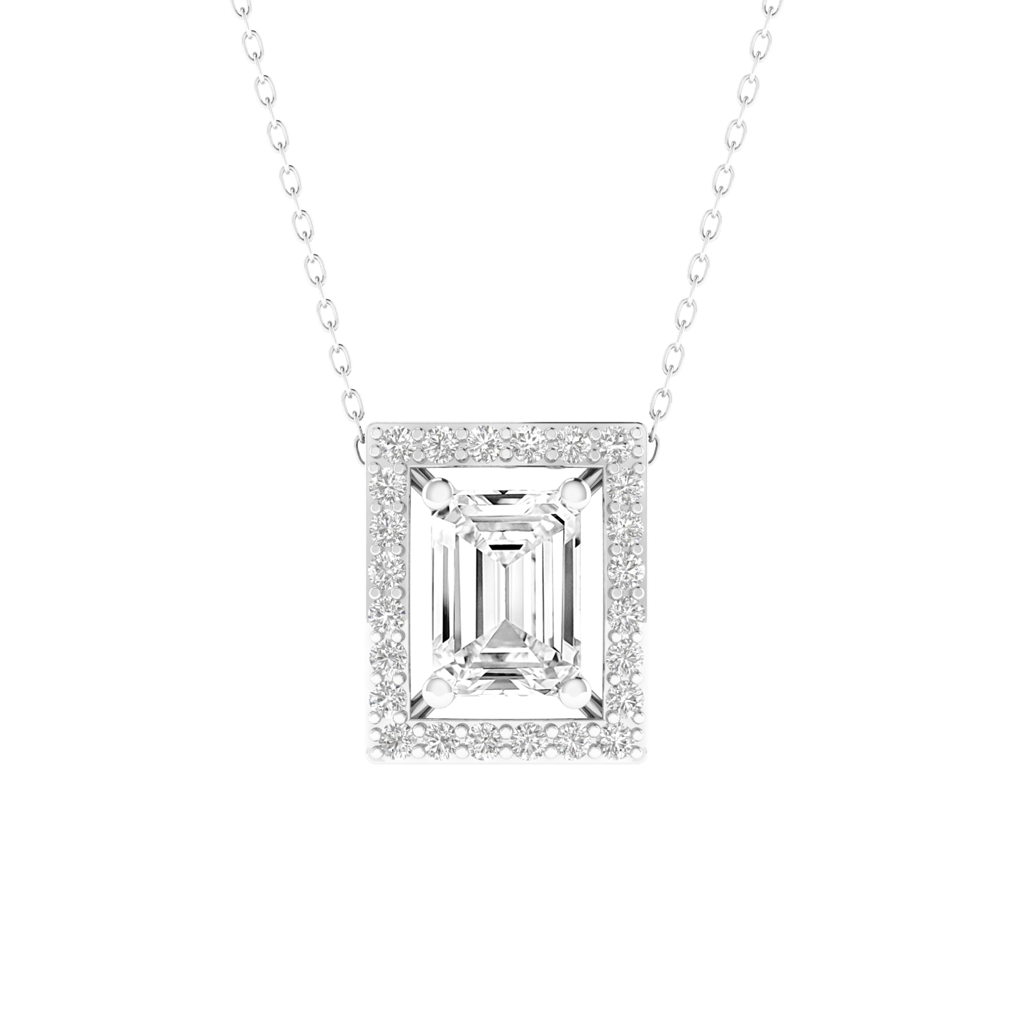Lab Grown halo emerald pendant - White