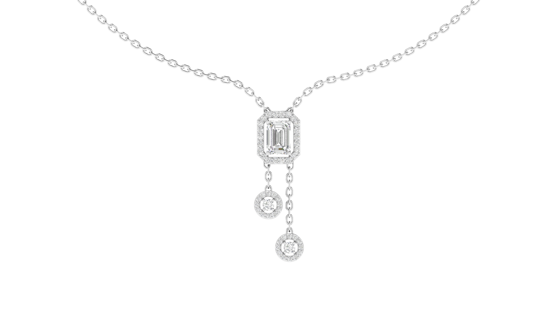 Lab Grown halo emerald with hanging Pendant - White