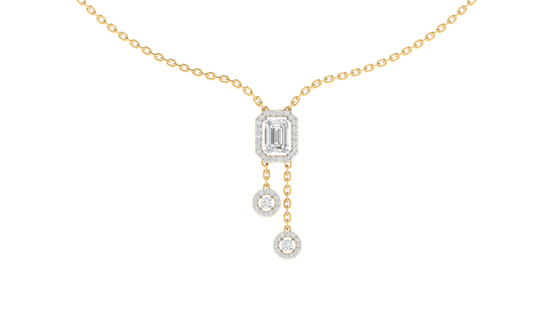 Lab Grown halo emerald with hanging Pendant - Gold