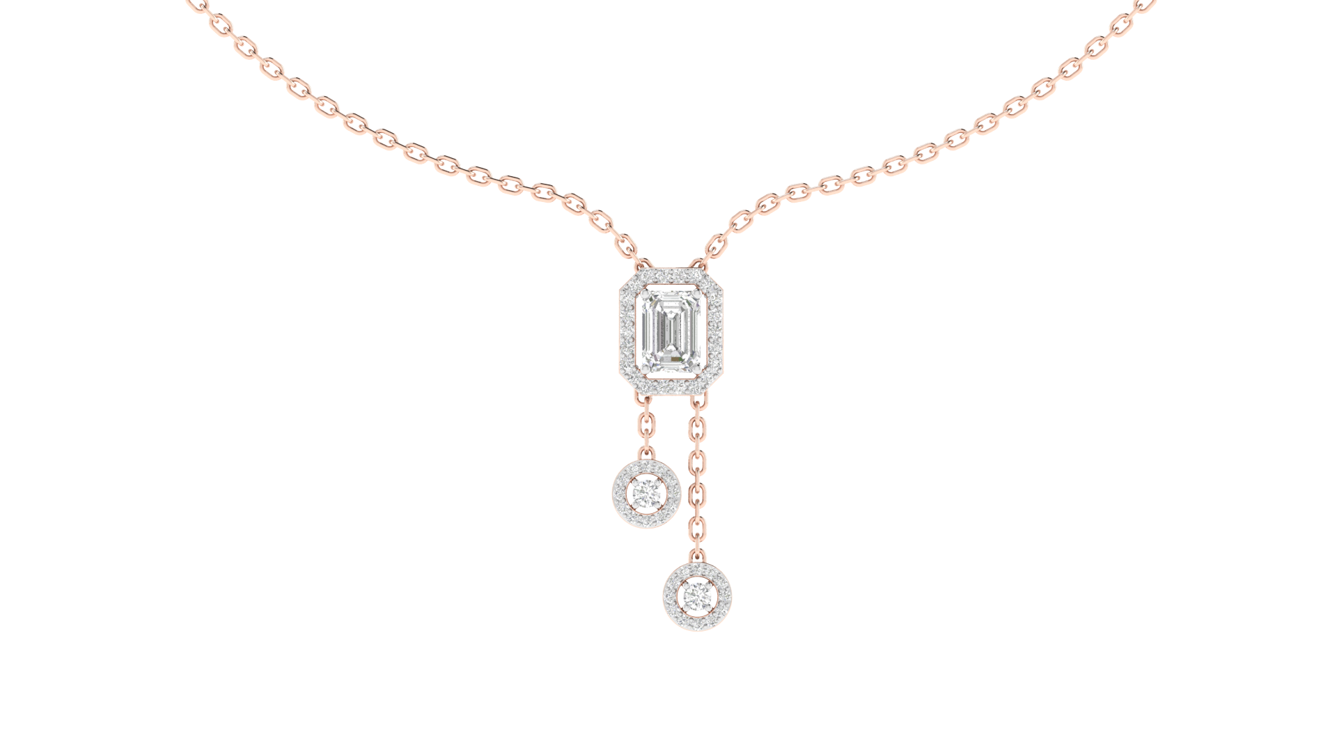 Lab Grown halo emerald with hanging Pendant - Rose