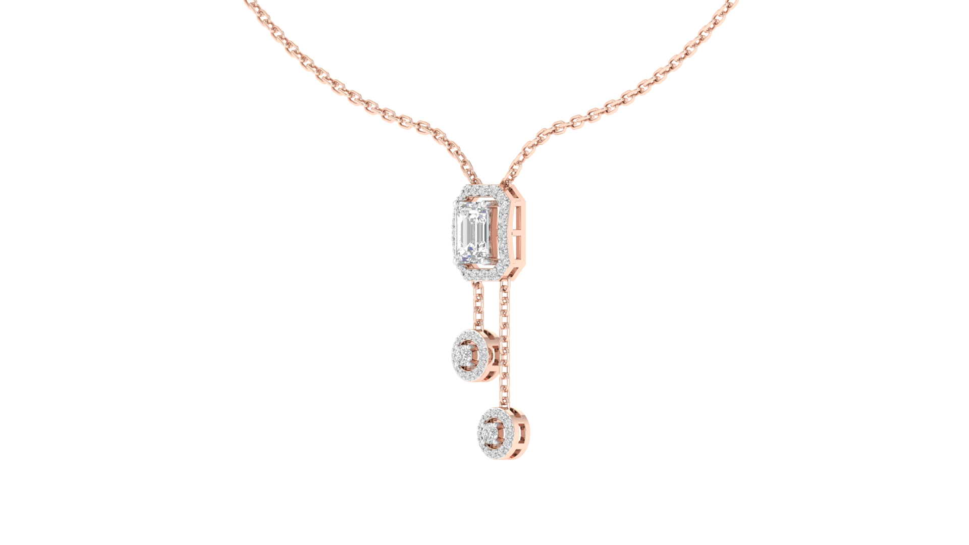 Lab Grown halo emerald with hanging Pendant - Rose