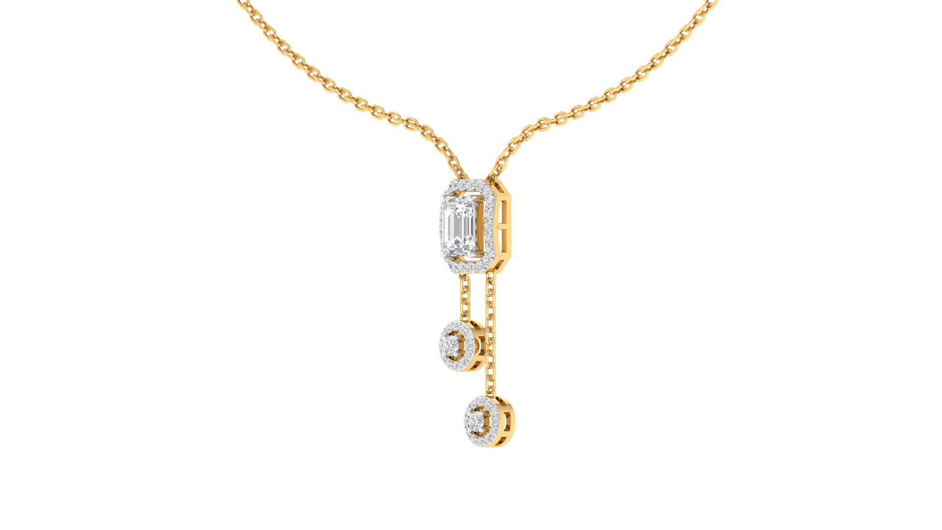 Lab Grown halo emerald with hanging Pendant - Gold
