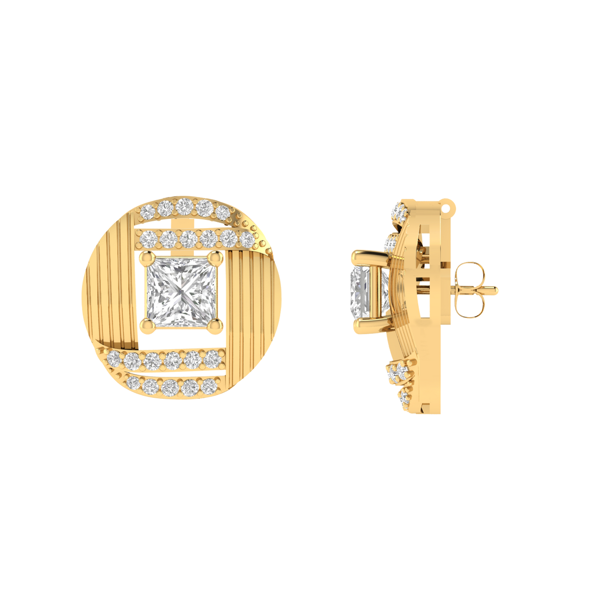 multipurpose Princess solitaire earrings - Gold