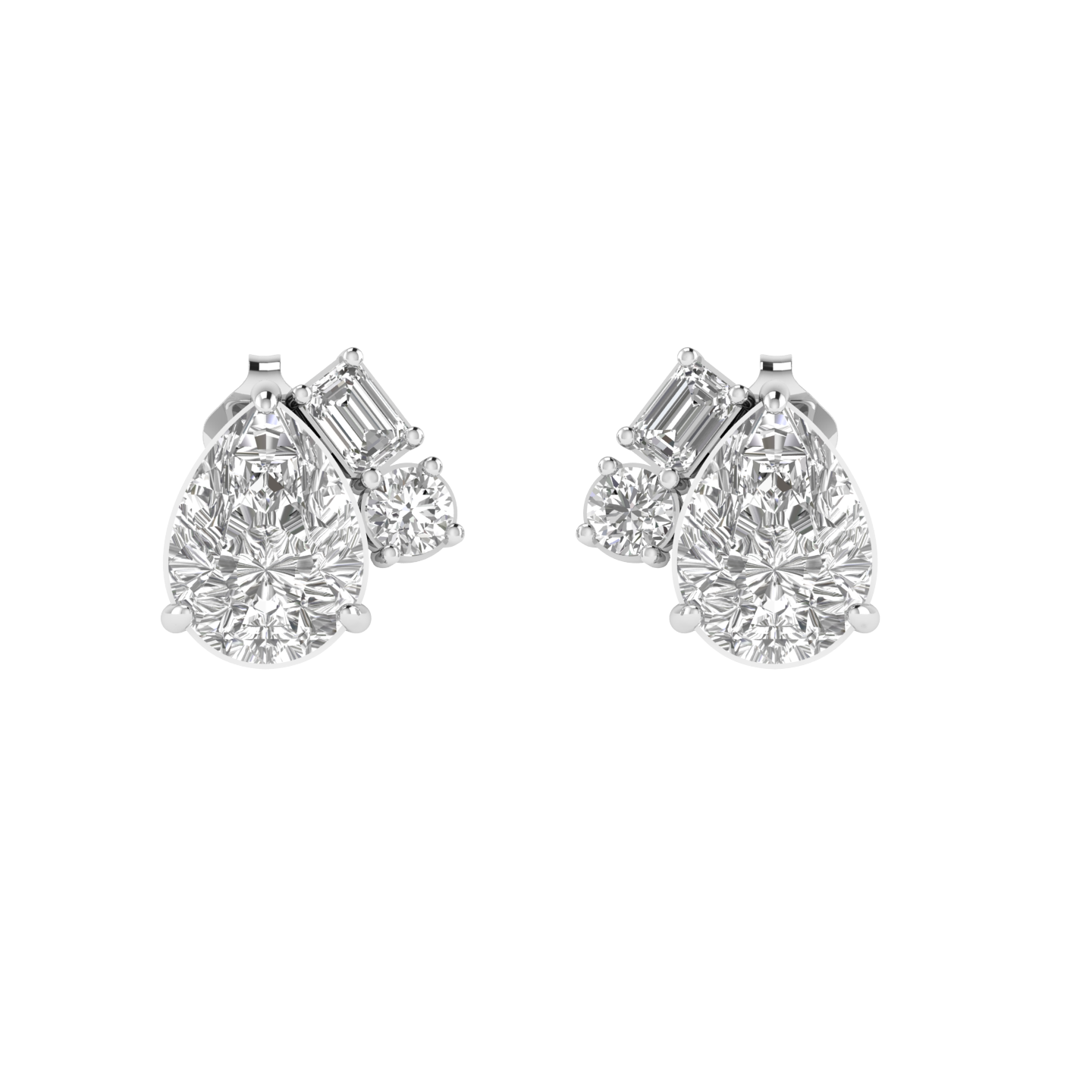 pear solitaire earrings with accented emerald and round - White