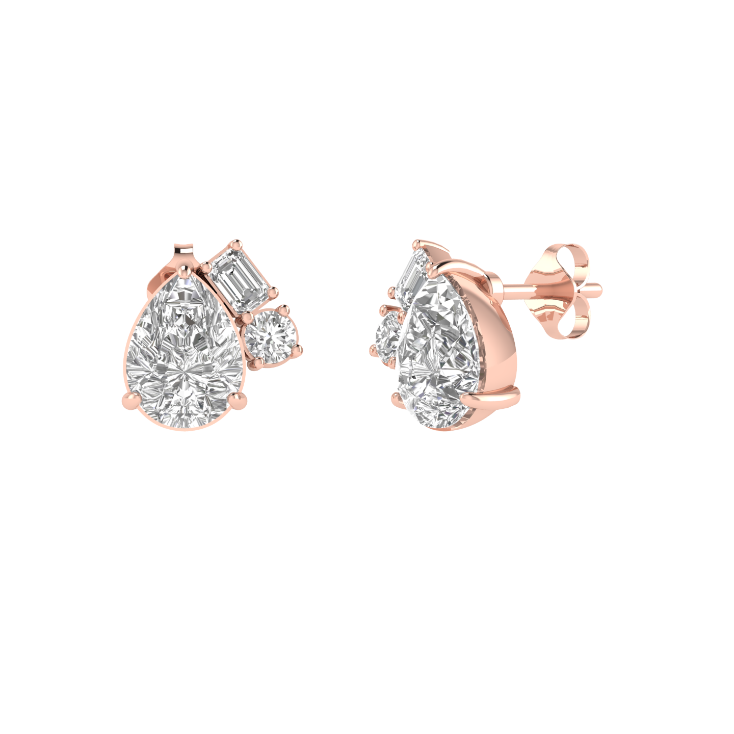 pear solitaire earrings with accented emerald and round - Rose