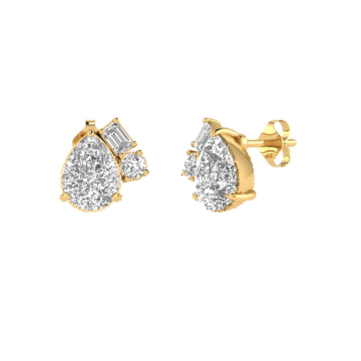 pear solitaire earrings with accented emerald and round - Gold