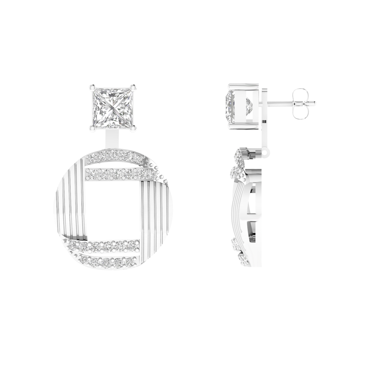 multipurpose Princess solitaire earrings - White