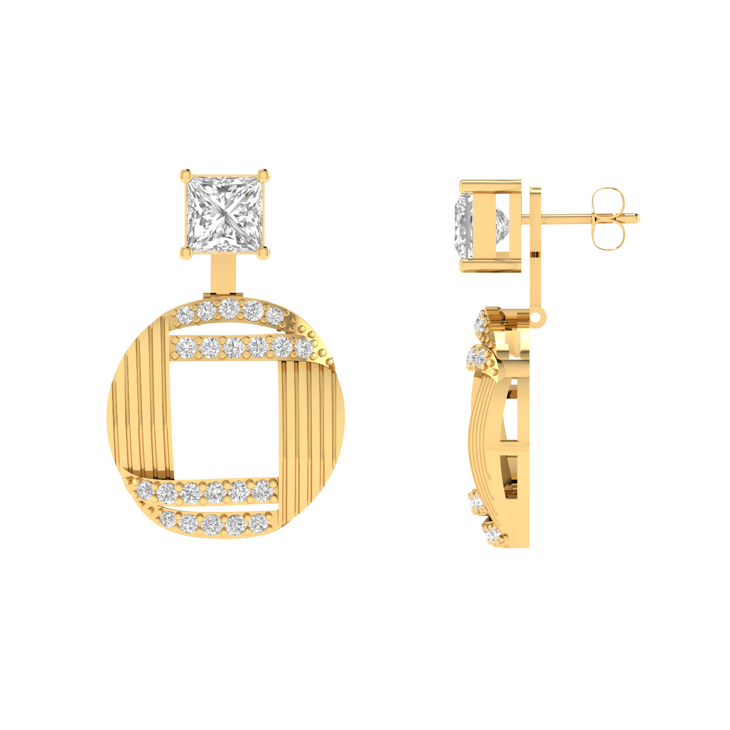 multipurpose Princess solitaire earrings - Gold