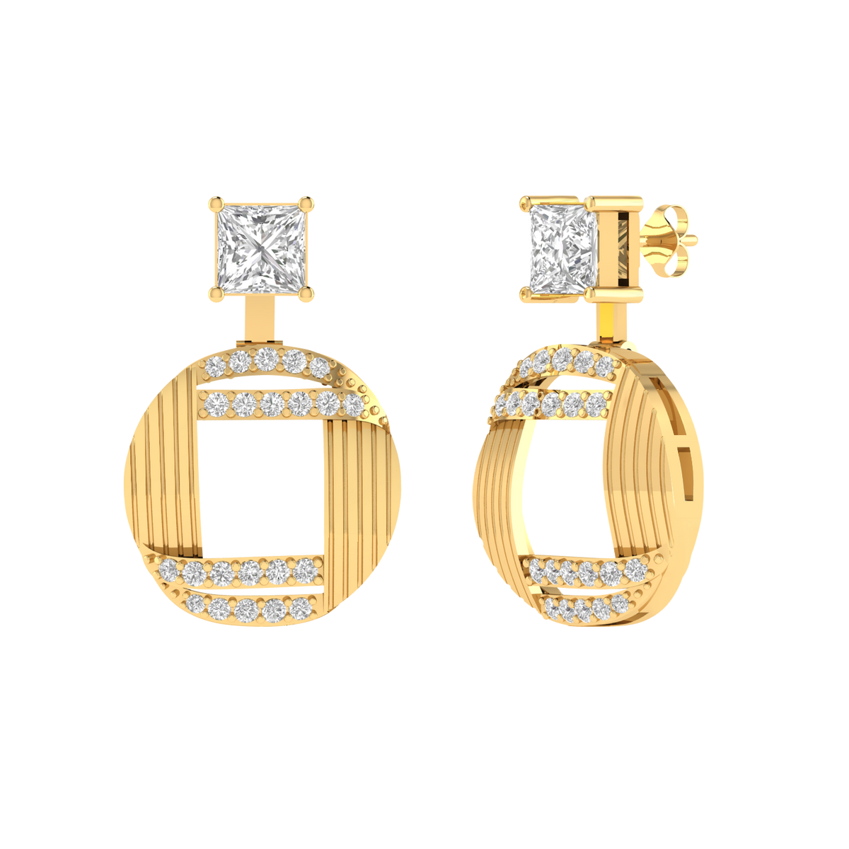 multipurpose Princess solitaire earrings - Gold
