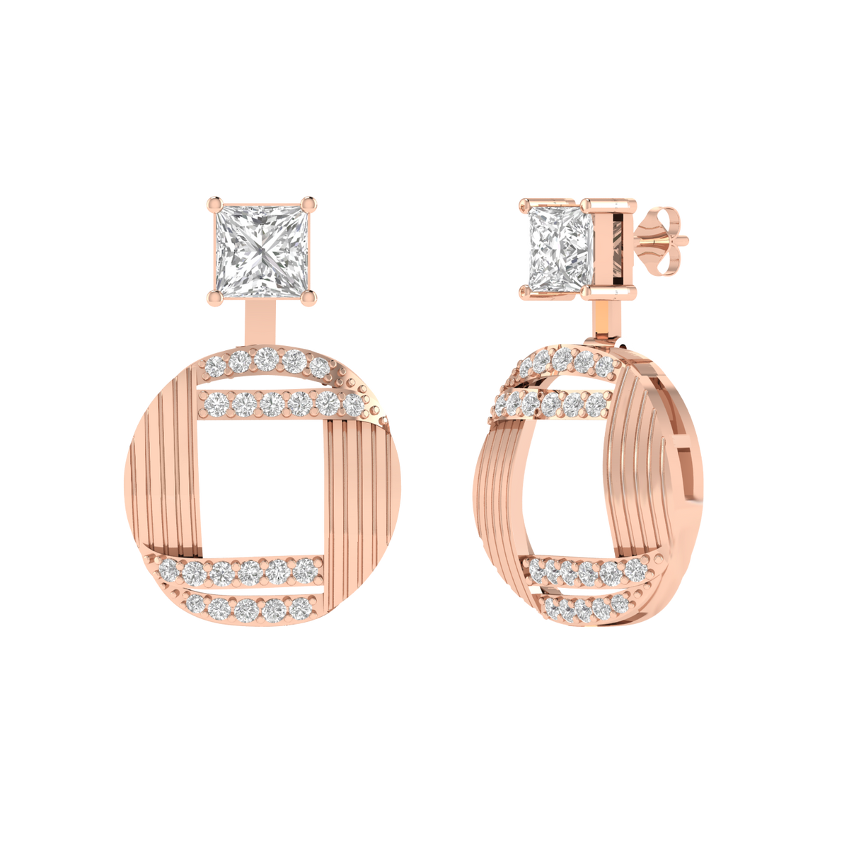 multipurpose Princess solitaire earrings - Rose