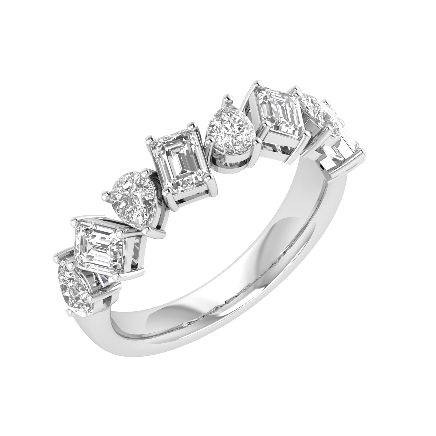 Emerald Pear Half Eternity Band - White