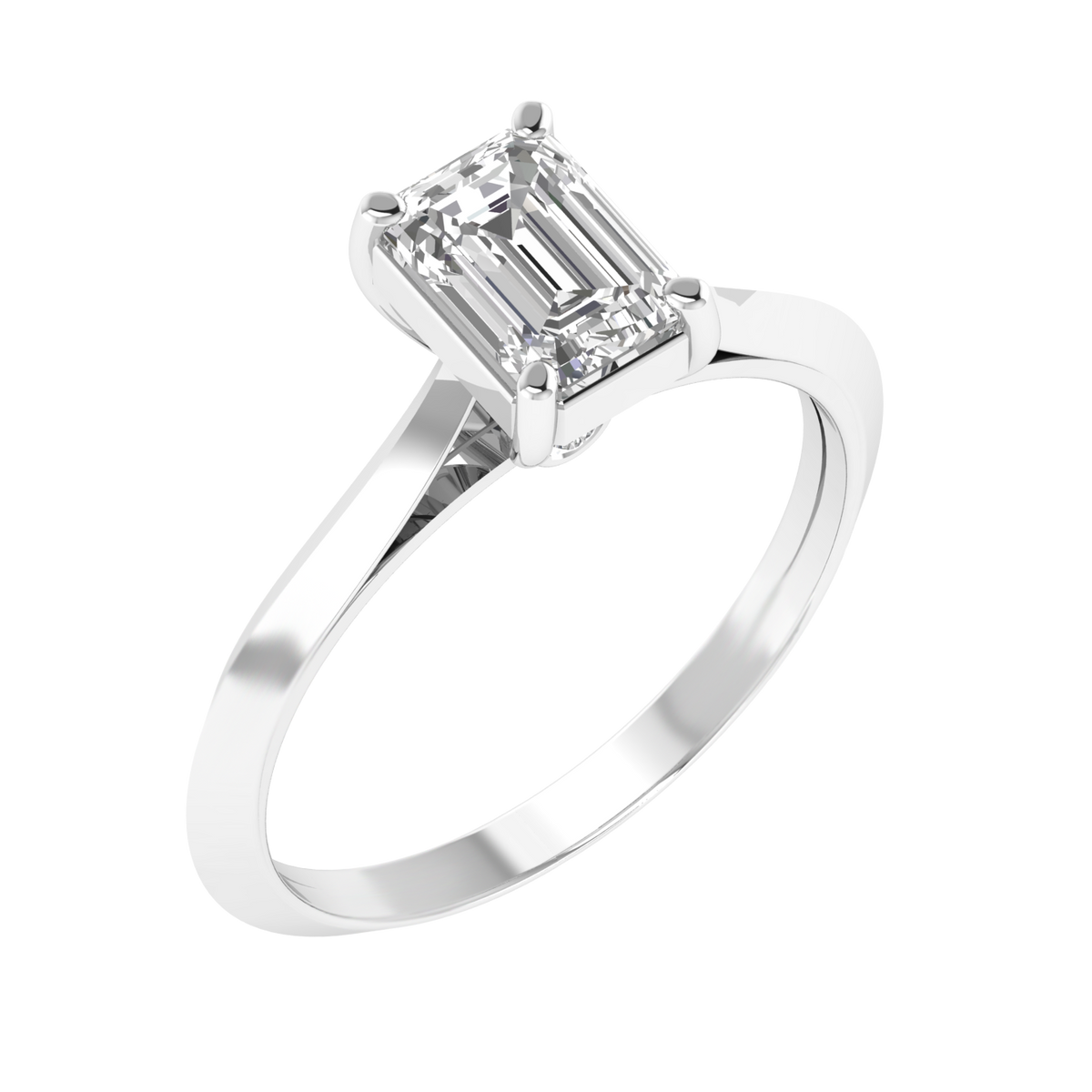 Emerald Solitaire Ring with Hidden Diamonds - White