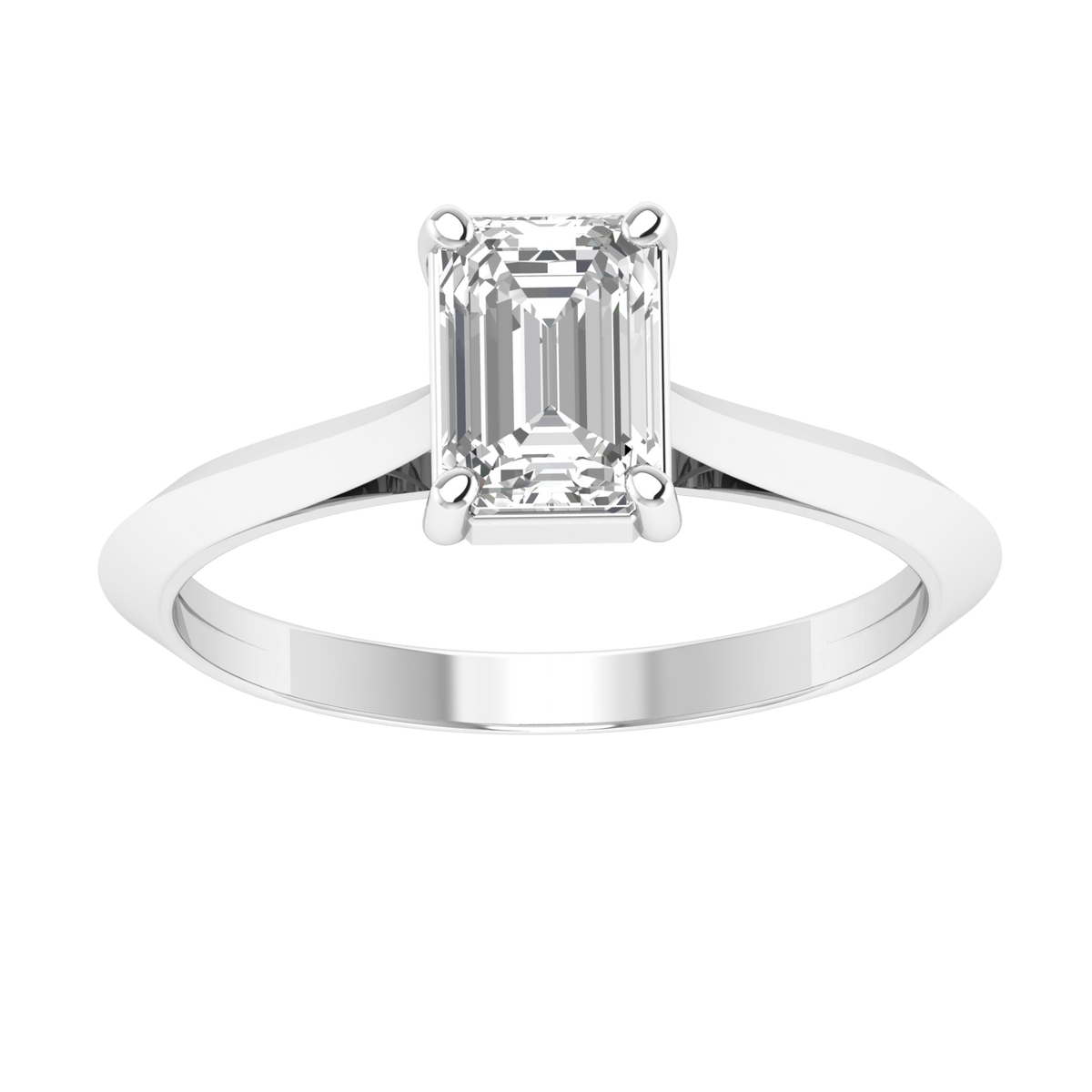 Emerald Solitaire Ring with Hidden Diamonds - White