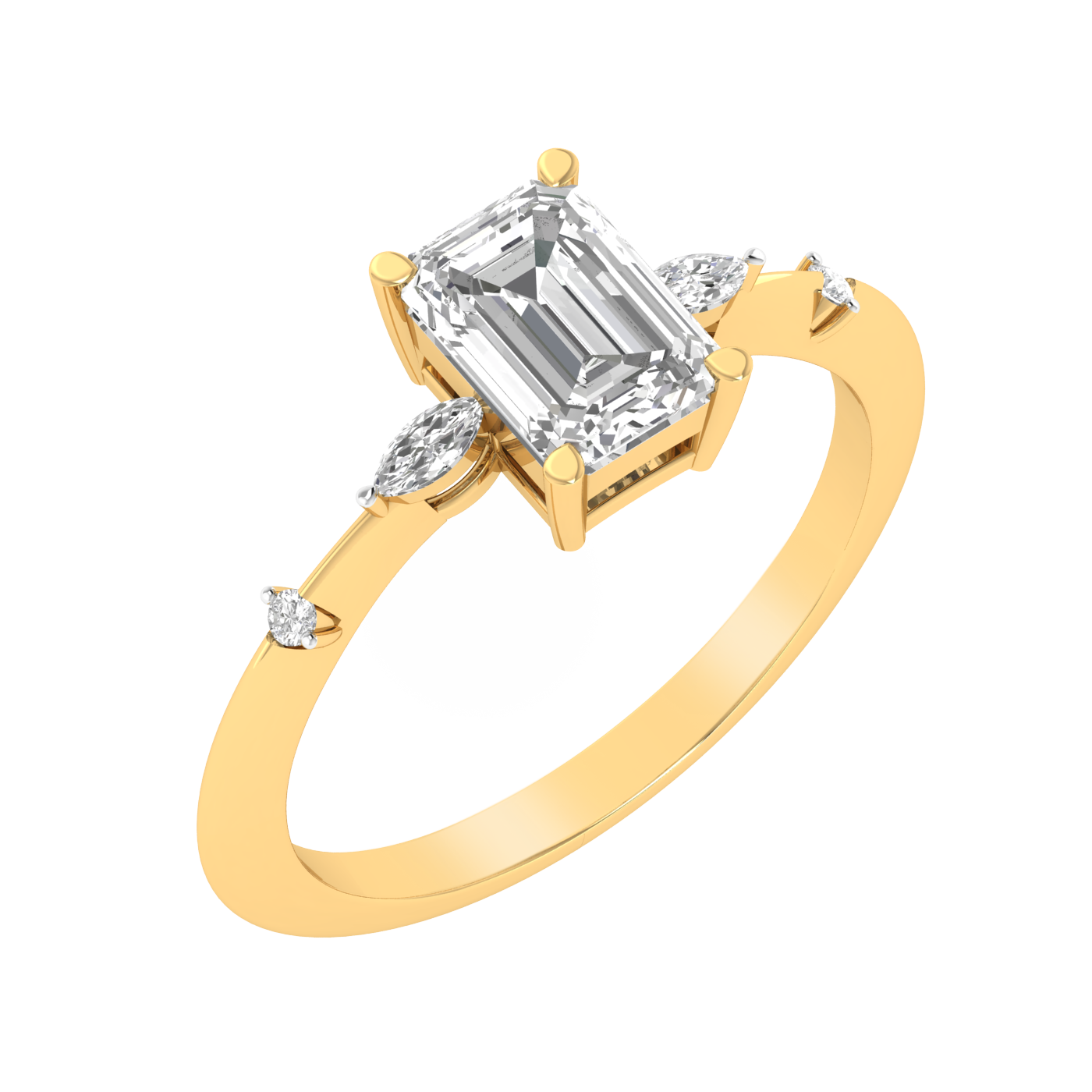 Emerald Solitaire Ring with Studded Shank - Gold